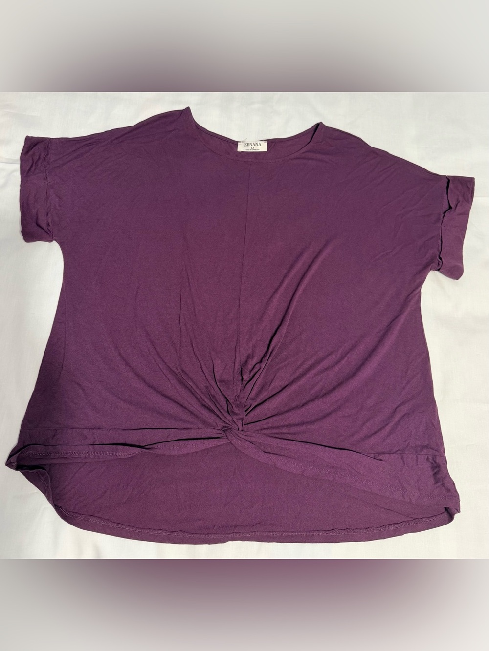 Zenana Plum Twist-Front soft Short Sleeve Top Women’s Size 1X